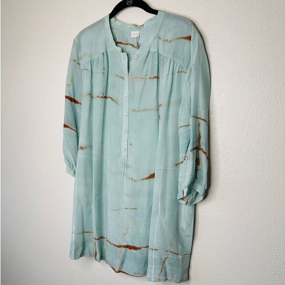 NWT Poetry Aqua Rust Tie Dye 3/4 Sleeve Front Button Mandarin Collar 12 - Picture 3 of 12